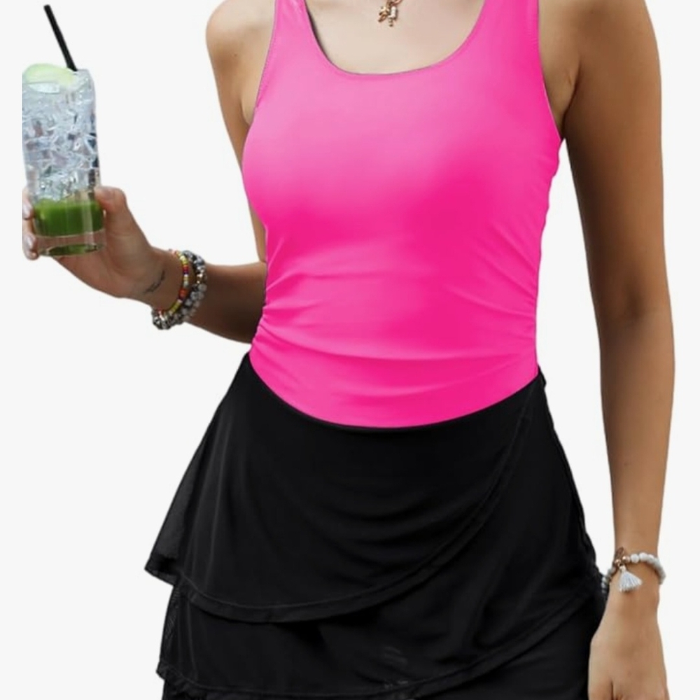 Pink and Black Women's One Piece Swimsuit